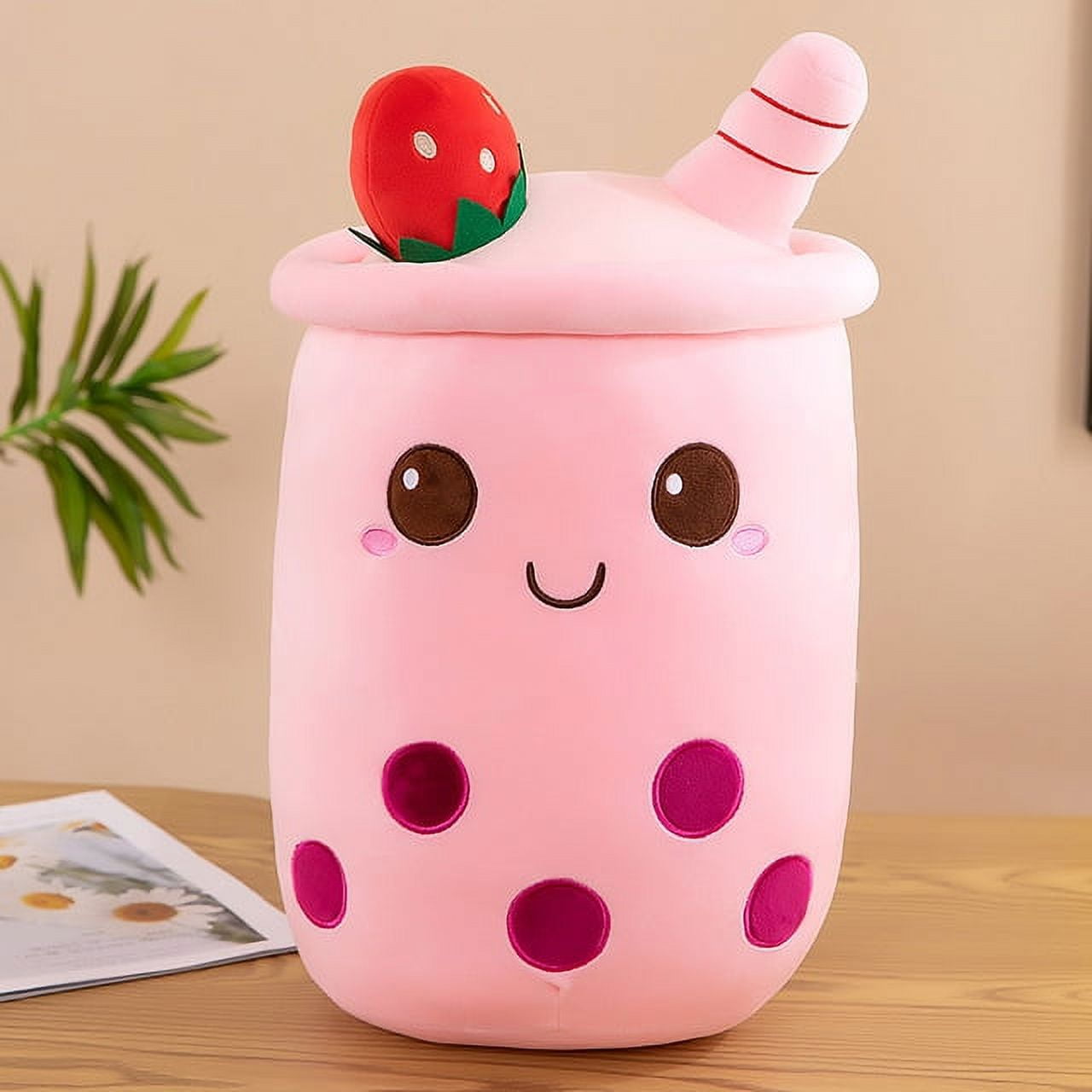 Cute Plush Boba Milk Tea Stuffed Teacup Pillow Soft Bubble Tea Cup Plushie  Toy Kawaii Cartoon Gift for Kids Home Decor Strawberry,50CM 