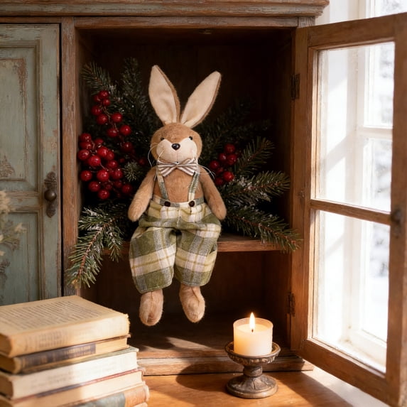 Cute Plush Bunny Pillow Doll, Soft Stuffed Rabbit Toy for Easter Gift Bedroom Sofa Spring Decoration