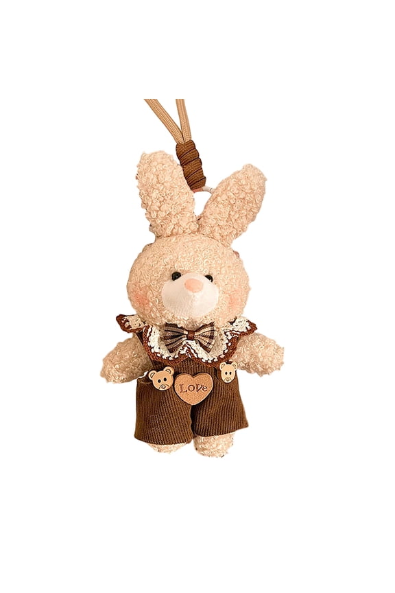 Cute Plush Bunny Toy In Brown - Soft Stuffed Animal With Heart Decoration, Bow Tie & Overalls - For, Girls, Backpack Accessory, Room Decor, Gift Giving