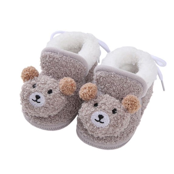 Cute Plush Cartoon Decoration Plush Patchwork Babies' Soft-soled Toddler Shoes Babies' Lace-up Snow Boots Babies' Cotton-padded Shoes Christmas Gift
