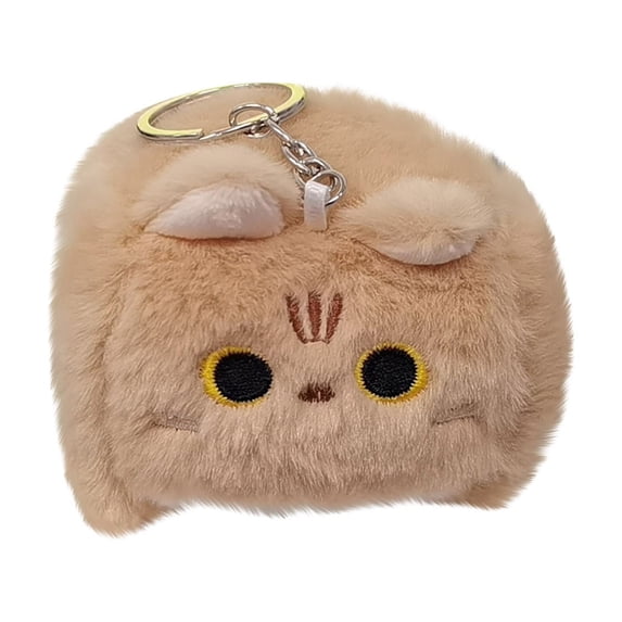 Cute Plush Cat Keychain, Cartoon Cube Kitten Bag Charm With Fluffy Texture In Brown, For Backpacks Keys Handbags