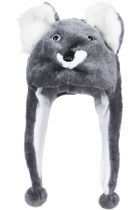 Cute Plush Character Winter Hat Fun Ski Cap with Detailed Long Ear Straps with Pom Pom Ends