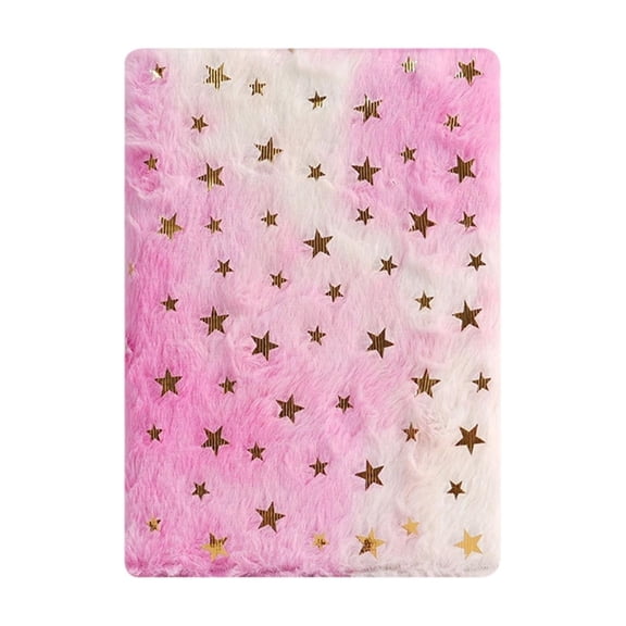 Cute Plush Cover Notebook with Dreamy Gradient Design, Shiny Star Embellishments, Furry Fabric for Daily Writing, Journaling, and Gift Use