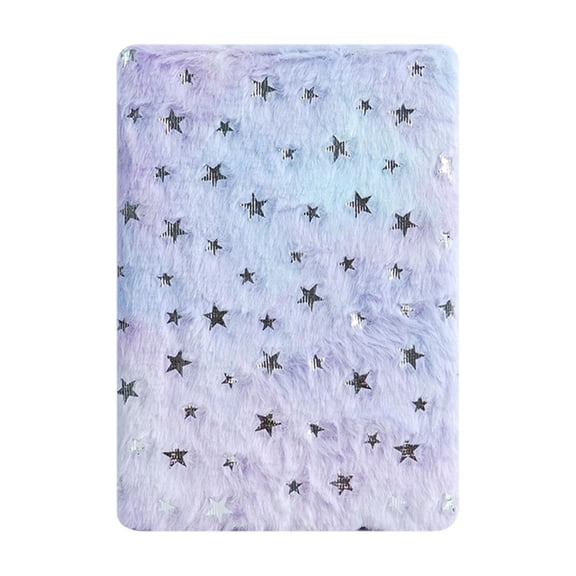 Cute Plush Cover Notebook with Dreamy Gradient Design, Shiny Star Embellishments, Furry Fabric for Daily Writing, Journaling, and Gift Use