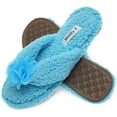 thumbnail image 1 of Cute Plush Cozy Sherpa Shearling Thong Slide Womens Flip Flops Flower Slippers (US 7-8, Blue), 1 of 6