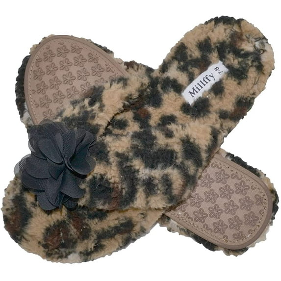 Cute Plush Cozy Sherpa Shearling Thong Slide Womens Flip Flops Flower Slippers (US 7-8, Jaguar)