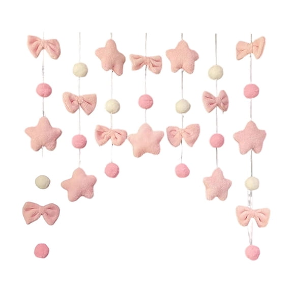 Cute Plush Curtain for Door Window Wall Self-Adhesive Pink Bow Heart-Shaped Kawaii Curtain for Living Room and Bedroom Decor