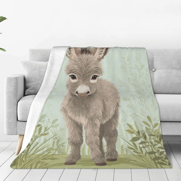Cute Plush Donkey Throw Blanket, Fluffy Animal Art, Soft Flannel Fleece for Couch Bedding, Pastel Farmhouse Decor 60x50