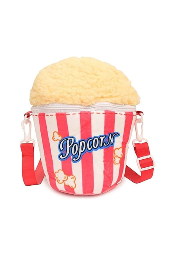 Cute Plush Food Popcorn Bag, Novelty Fashion Cupcake Shoulder Bag With Zip Accessory Versatile Party Decoration, Kawaii Sweet Ice Cream Bucket Satchel Crossbody Purse