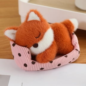 Cute Plush Fox Stuffed Animal 5.5 Inch Soft Realistic Fennec Fox with Mini Bed for Home Office Decor Holiday Gift Novelty