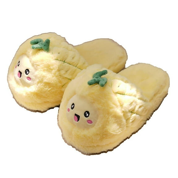Cute Plush Fruit Pitaya Mangosteen Pineapple Slippers Kawaii avocado slippers for women (US 8-10, Pineapple)