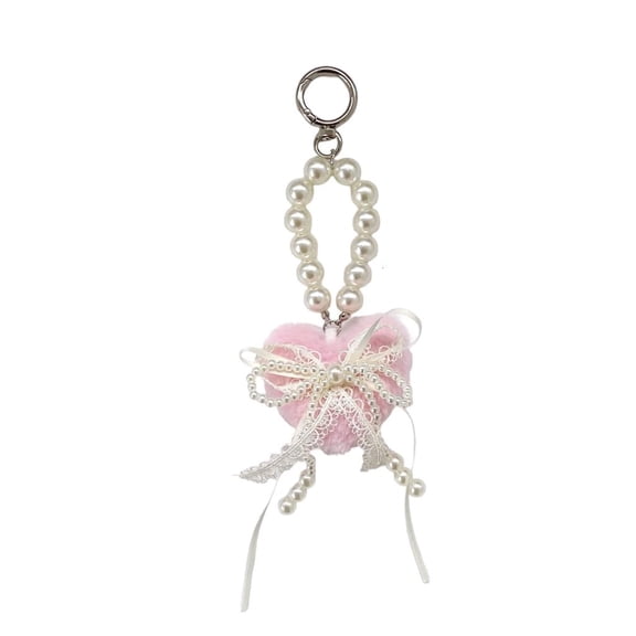 Cute Plush Heart Keychain Pearls Lace Bowknot Bag Charm Trendy Gift for Women