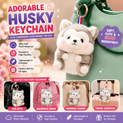 Cute Plush Husky Keychain Bag Charm   Soft Fluffy Animal Keyring for Girls, Kids & Women, Kawaii Backpack Accessory Gift, Gray, 6 Inch