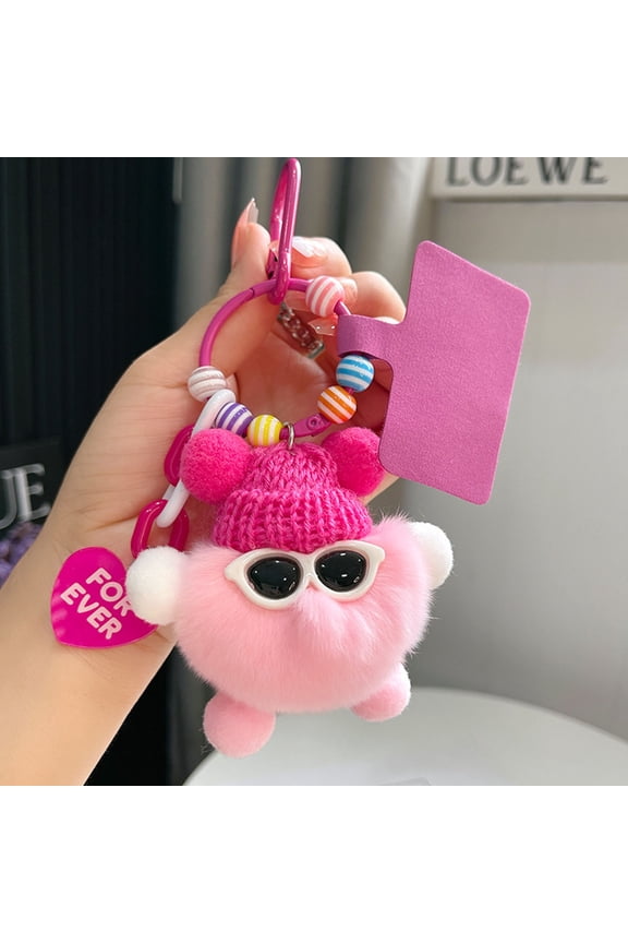 Cute Plush Keychain with Knit Hat,Furry Cartoon Plush Doll Pendant With Sunglasses,Purse Backpack Soft Charms Key Chain for Women or Girls Bags,Car Keys,Ladies Handbag Wallet Decoration