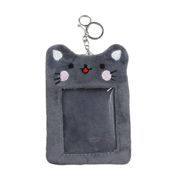 Cute Plush Keychain Photo Card Holder, Soft Fluffy Kitten Photocard Sleeve with Keychain, Bank Credit Card Protector, Cartoon Bear Plush Card Holder for Fans & Collectors