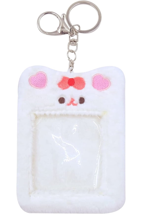 Cute Plush Kpop Photocard Holder with Keychain, Cartoon Bear Rabbit Cat Photo Sleeve ID Bank Credit Card Holder Protector Stationery