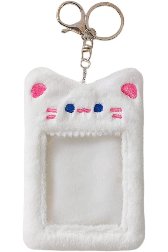 Cute Plush Kpop Photocard Holder with Keychain, Cartoon Bear Rabbit Cat Photo Sleeve ID Bank Credit Card Holder Protector Stationery