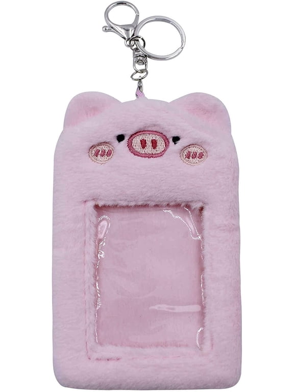 Cute Plush Kpop Photocard Holder with Keychain, Cartoon Bear Rabbit Cat Photo Sleeve ID Bank Credit Card Holder Protector Stationery