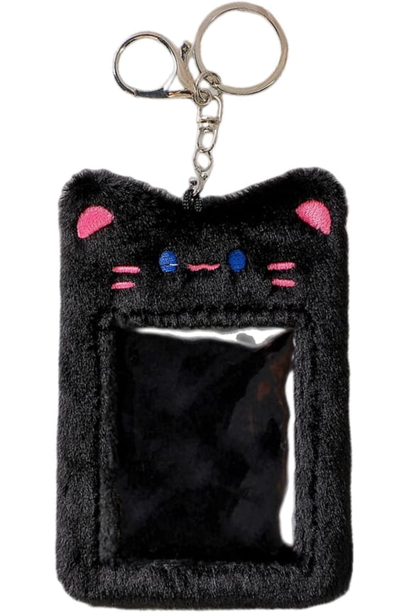 Cute Plush Kpop Photocard Holder with Keychain, Cartoon Bear Rabbit Cat Photo Sleeve ID Bank Credit Card Holder Protector Stationery