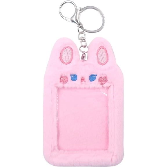 Cute Plush Kpop Photocard Holder with Keychain, Cartoon Bear Rabbit Cat Photo Sleeve ID Bank Credit Card Holder Protector Stationery