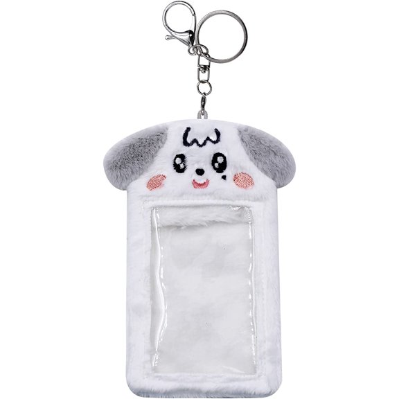 Cute Plush Kpop Photocard Holder with Keychain, Cartoon Bear Rabbit Cat Photo Sleeve ID Bank Credit Card Holder Protector Stationery