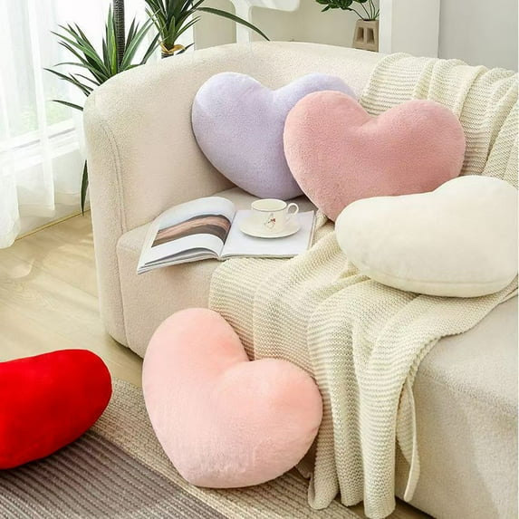 Cute Plush Love Pillow Cushion, Heart Shaped Throw Pillows for Bed, Faux Rabbit Fur Plush Home Decor Pillow Cushion for Chair Sofa Living Room 14 " (Black)