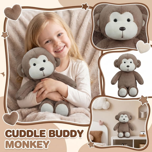 Cute Plush Monkey Toy Soft Stuffed Animal,12.59 Inch Adorable and Cuddly Plush Monkey Huggable Companion for Comfort