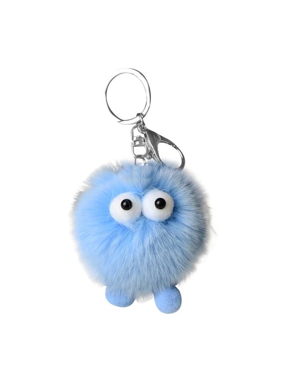 Cute Plush Keychain - 3 Assorted Colors Fuzzy Pom Pom Bag Charm, Kawaii Fluffy Key Ring for Women Car Keys, Gift Idea
