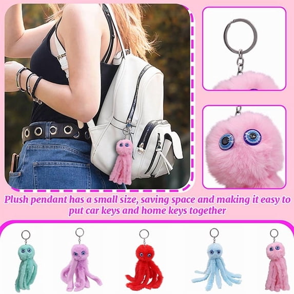 Cute Plush Octopus Keychain Backpack Charm Bag Pendant Stuffed Animal Hanging Ornament for Home Car Keys Purse Decoration Gift Idea Accessory