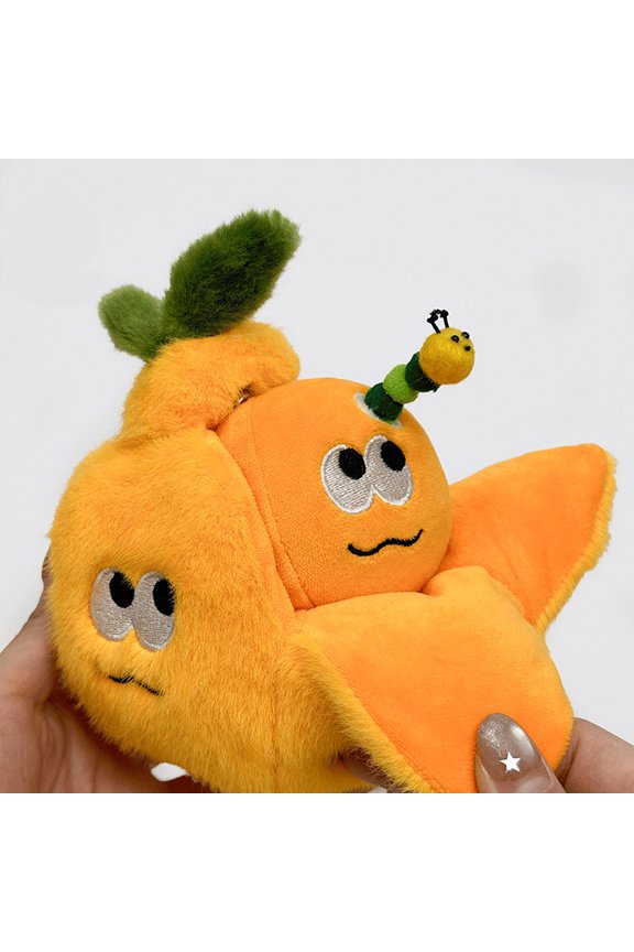 Cute Plush, Plush Playset, 4inRound, Orange Fruit Face, Leaf Detailing, GiftforTeens, Friends Gift, Keychain Hang Accessory, 1 Pc