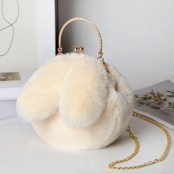 Cute Plush Rabbit Crossbody Bag for Women, Soft Bunny Ear Clip Closure Purse, Versatile Wearable Handbag, Adorable Fashion Accessory Gift for Girls Daily Casual Use