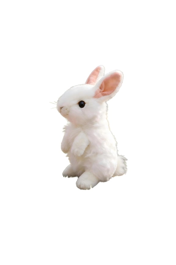 Cute Plush Rabbit Faux Fur Lifelike Hare Easter Bunny Simulation Toy Home Decoration Gift White 7.9 Inch