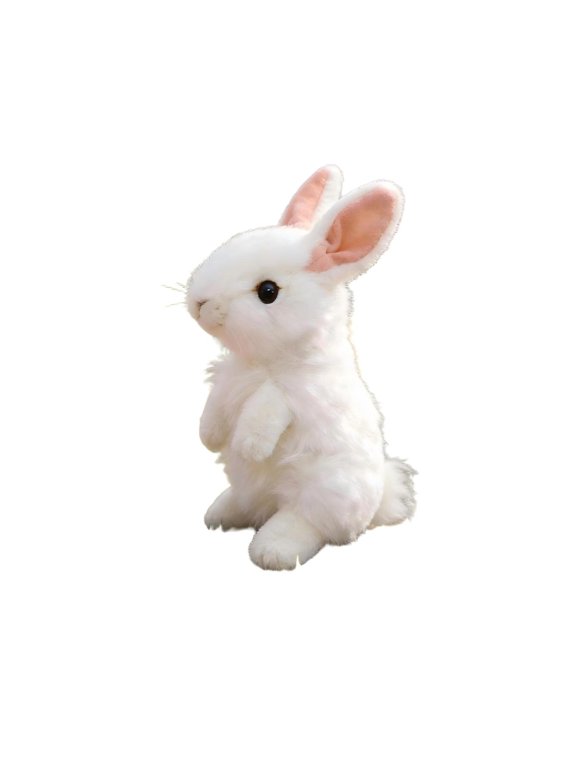Cute Plush Rabbit Faux Fur Lifelike Hare Easter Bunny Simulation Toy Home Decoration Gift White 7.9 Inch