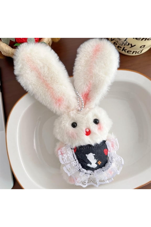 Cute Plush Rabbit Keychain Y2K Cute Bunny Keyring Girls Bag Backpack Decoration Soft Fluffy Car Key Ring Mobile Phone Pendant Gift