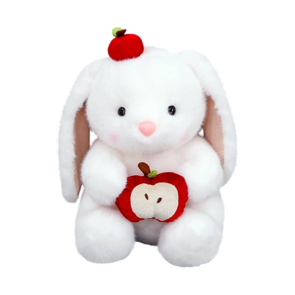 Cute Plush Rabbit Stuffed Toy With Apple Accent, Soft Plushie Gift For Collectors & Teens, White Bunny Plush Toy With Red Apple Details, Ideal Decoration Or Gift Option, Adorable