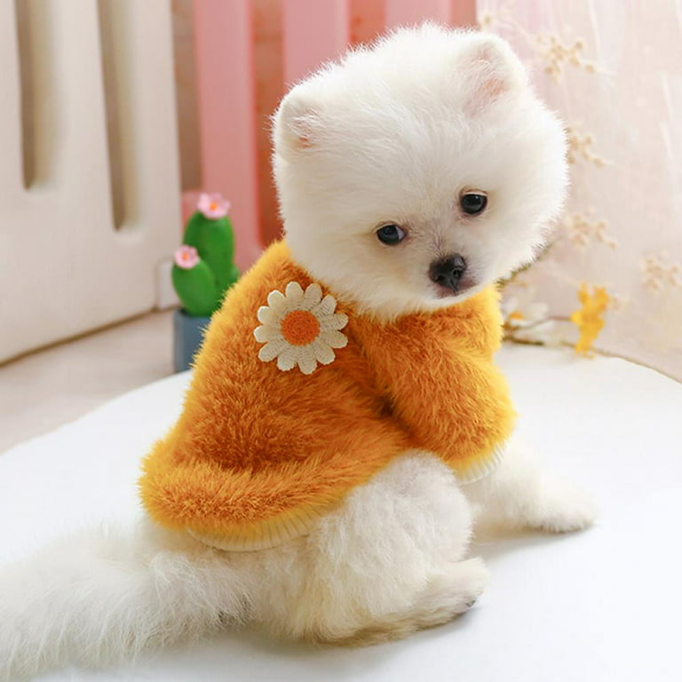 Cute Plush Round Neck Warm Winter Flowers Sweater Pet Dog Clothes Winter  Warm Fleece Pet Coat For Small Dogs French Bulldog Puppy Dog Clothing