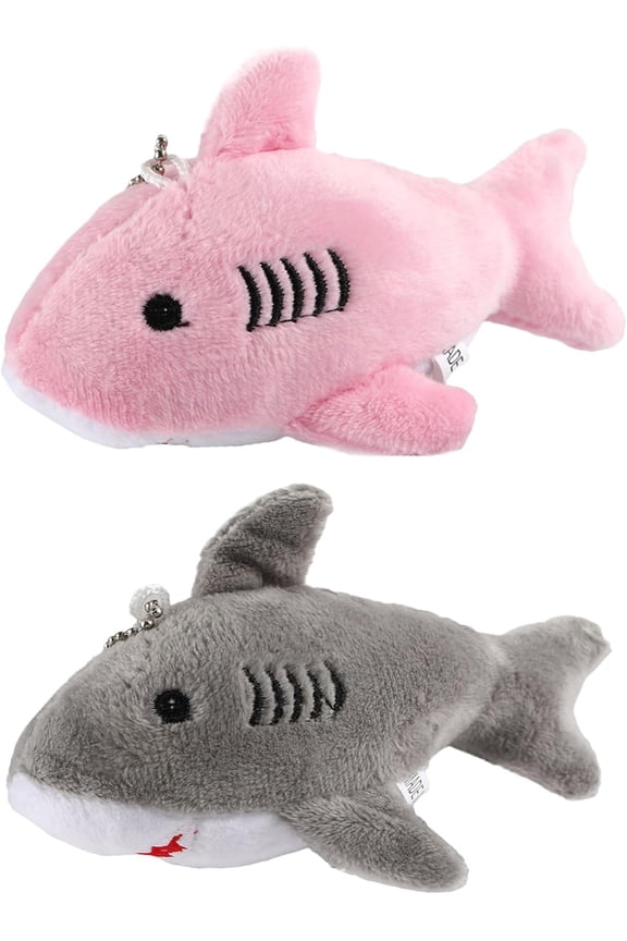 Cute Plush Shark Keychain Mini Soft Animal Pendant Backpack Charm Pink Grey Set of 2