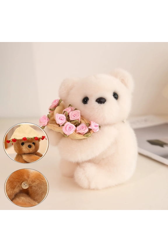 Cute Plush Stuffed Animal Toy Bear with Rose Flower Keychain Pendant for Bag Charm Home Decor Gift, Soft Hugging Teddy Bear Doll for Adults Friends Collection Party Favors