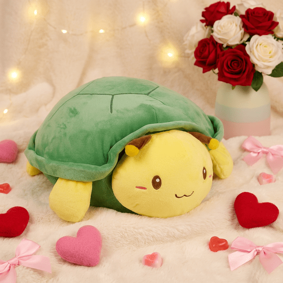 Cute Plush Turtle Toy for Kids, 15.75 In Soft Stuffed Animal Pillow, Green Turtle Plush with Yellow Body, Cuddly Comfort Toy, Valentines Day Gift for Boys and Girls