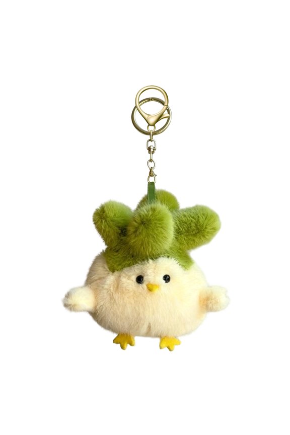 Cute Plush Vegetable Chicken Keychain - Pink Green Squeaky Stuffed Charm Key Ring for Bag Decor, Kids Gift & Plush Lover Accessory