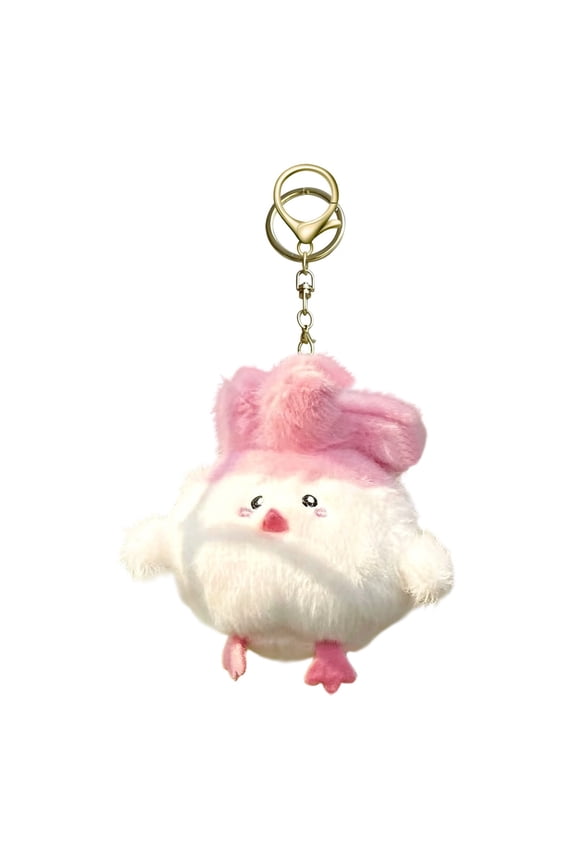 Cute Plush Vegetable Chicken Keychain - Pink Green Squeaky Stuffed Charm Key Ring for Bag Decor, Kids Gift & Plush Lover Accessory