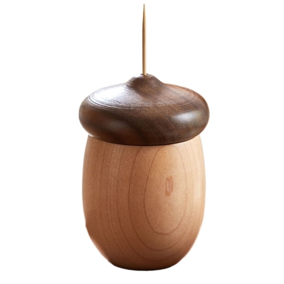 Cute Pocket Acorn Shaped Wooden Toothpick Holder Dispenser Decorative Rounded Structure