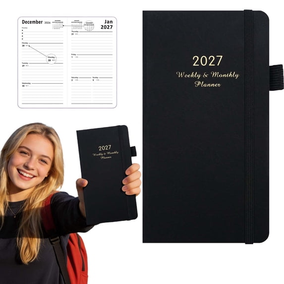Cute Pocket Calendar 2027, Small Softcover Paper Journal for Daily Planning