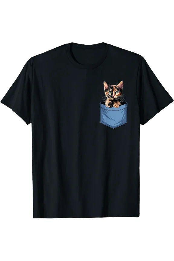 Cute Pocket Calico Kitten T-Shirt for Cat Lovers & Cat Moms