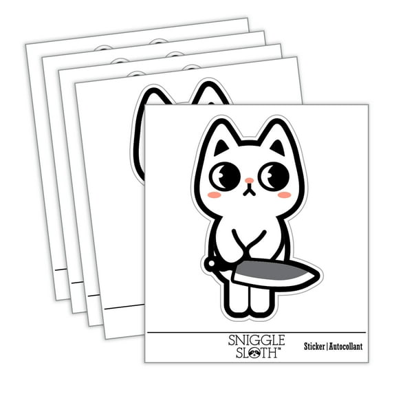 Cute Pocket Cat with Knife Car Window Bumper Water Bottle Phone Tablet Laptop Waterproof Vinyl Decal Sticker Set 5-Pack - Gloss Finish - 2.0"
