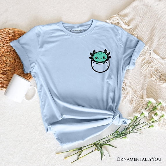 Cute Pocket Green Axolotl T-Shirt, Salamander Animal Tee