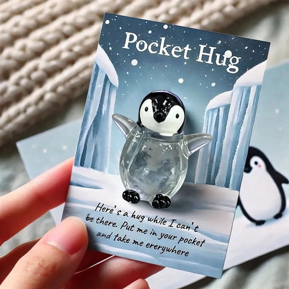 Cute Pocket Hug Penguin Keepsake Card - Mini Penguin Pocket Gift Ornament with Positive Encouragement Greeting Card Heartwarming Gift for Friend Birthday Thanksgiving Anniversary Gift