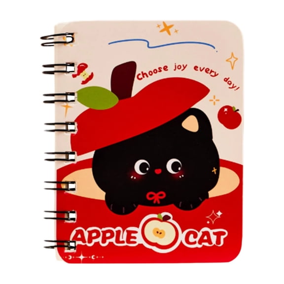 Cute Pocket Notebook, Kawaii Plaid Red Apple Cat Design Lined Journal, 80 Sheet Small Notepad for Students, School, Travel & Journaling, Mini Notebook for Notes & To-Do Lists