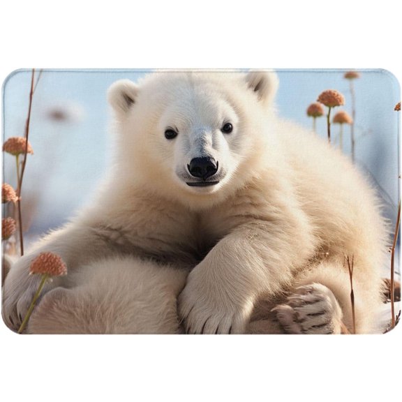 Cute Polar Bear Animals Print Doormat Absorbent Non-Slip Floor Mat 24 X 16 in Flannel Welcome Mat Washable Entrance Rug for Outdoor Indoor