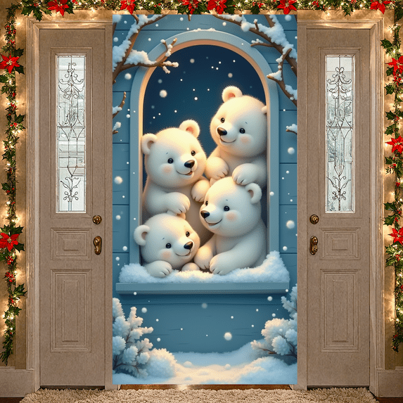 Cute Polar Bear Baby Snowy Winter Scene Christmas Holiday Party Decoration for Indoor Decoration Winter Festive Decor
